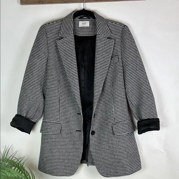 Hush UK Houndstooth Blazer Two Button Black White UK 12 US 8 Wool Blend - Picture 14 of 16